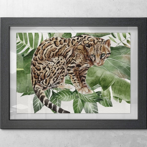 Watercolor Wall Art Wild Cat Ocelot Portrait Print Poster Unframed - Picture 6 of 17